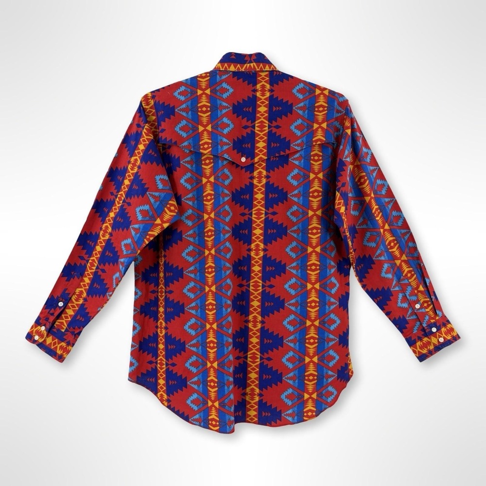 Wrangler Cowboy Cut Mens XL Aztec Western X-Long Tails Shirt - Picture 3 of 7